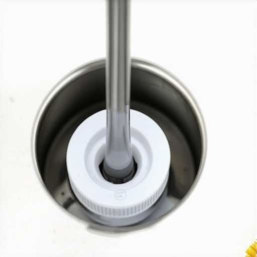 A person cleaning a clogged dishwasher air gap on a kitchen counter