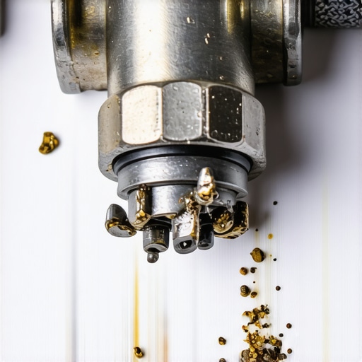 Close-up of a dishwasher part showing sediment blockage from old plumbing lines.