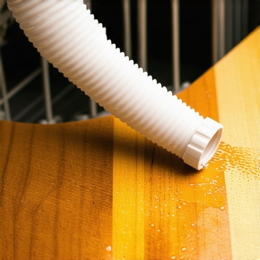 Common dishwasher installation mistakes causing leaks A leaking dishwasher drain hose causing water damage to the floor.