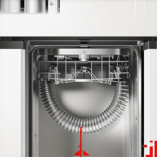 Educational diagram of a dishwasher drain hose high loop under a sink.