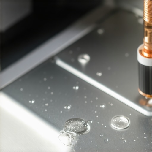 A close-up view of a slow leak forming near the water inlet valve behind a dishwasher kickplate.