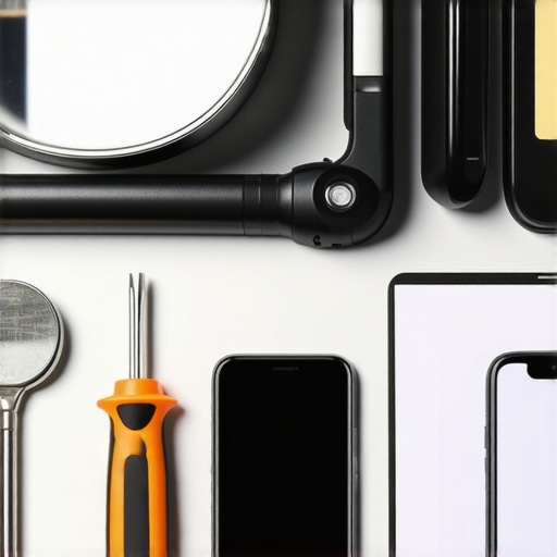 Close-up of dishwasher repair tools, a smartphone diagnostic app, and a maintenance folder on a kitchen counter.