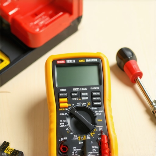 Essential Dishwasher Troubleshooting Tools Close up of a digital multimeter testing a dishwasher thermal fuse for continuity.