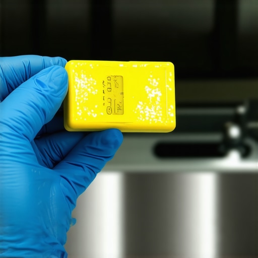 A detailed view of a dishwasher turbidity sensor fouled by grease and hard water deposits.
