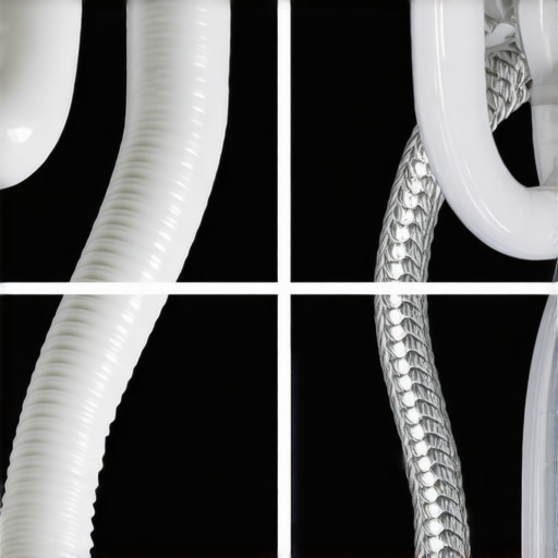 High-Quality Braided Steel Hose vs Cheap Plastic Comparison of a durable braided stainless steel dishwasher hose and a cheap plastic alternative.