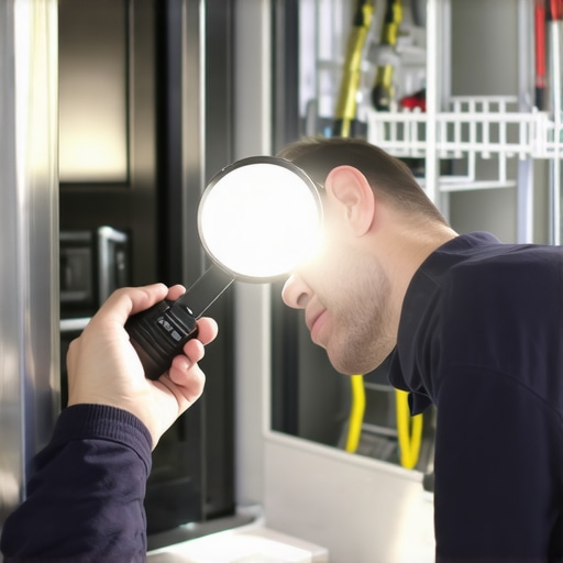 Homeowner using inspection mirror and flashlight to check for dishwasher leaks