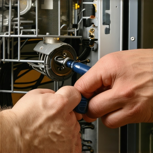 Inspecting the Dishwasher Circulation Motor Impeller A close-up of a person removing debris from a dishwasher motor impeller to fix a grinding noise.