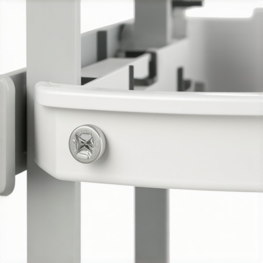 Close-up of a flush-mounted screw in a dishwasher cabinet bracket allowing the rack to slide freely.