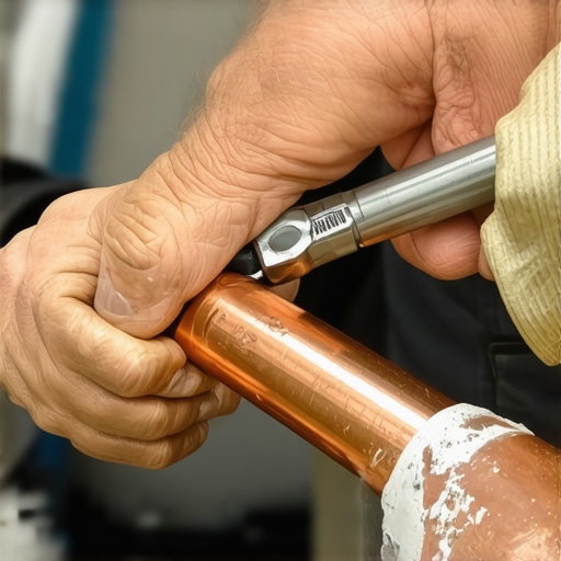 Close-up of a flaring tool being used on copper tubing for dishwasher installation.