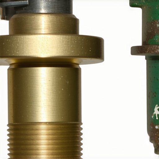 New vs Old Dishwasher Brass Fittings Close-up of new and old dishwasher supply line fittings showing corrosion and wear.