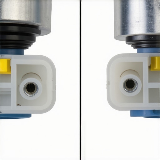 A photo comparing a high-quality OEM dishwasher valve and a cheap generic part to show quality differences.