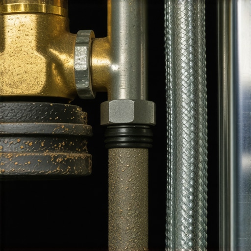Old vs New Dishwasher Installation Parts A comparison between a corroded brass fitting and a new stainless steel dishwasher hose.
