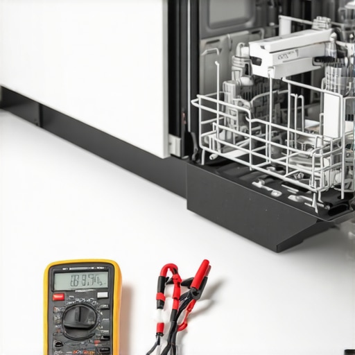 Professional Dishwasher Diagnostic Tools Close up of a multimeter and braided steel supply lines used for dishwasher maintenance.