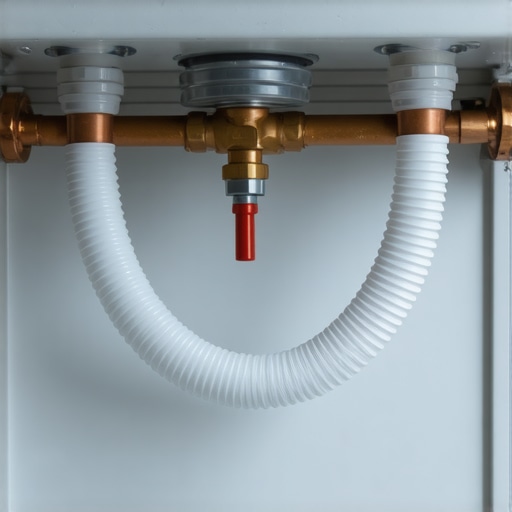 Close-up of a properly installed high loop on a dishwasher drain hose to prevent backflow.