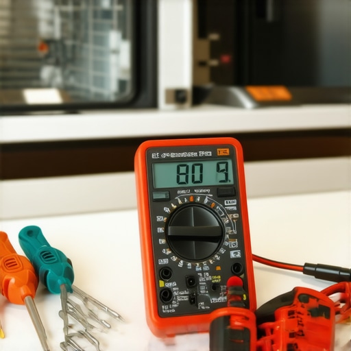 A multimeter and Torx screwdrivers laid out for dishwasher repair