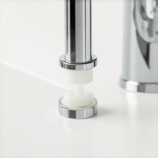 A chrome dishwasher air gap installed on a kitchen sink to prevent backflow
