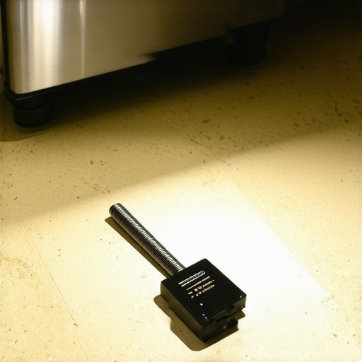 A smart water sensor positioned under a dishwasher near the supply line to detect early leaks.