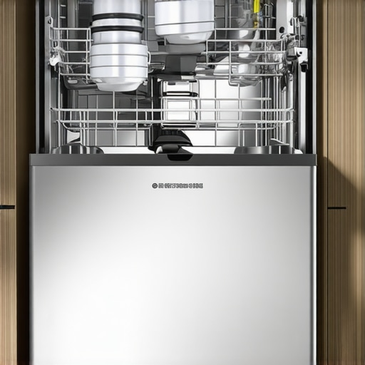 Detailed view of dishwasher drain hose high loop and braided steel water line installation