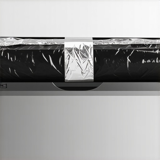 A person applying foil tape to a dishwasher insulation blanket before installation