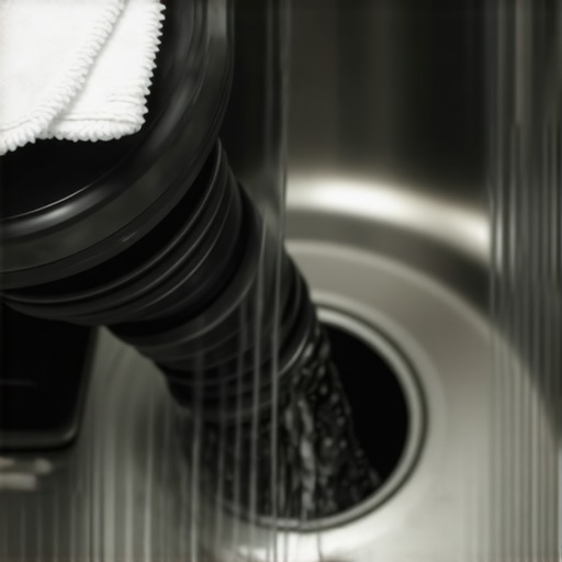 A person using a shop vac hose and a wet rag to create a suction seal over a clogged kitchen sink drain.
