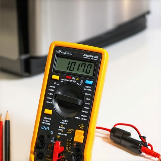A technician using a multimeter to check a thermal fuse for continuity to save on repair costs.
