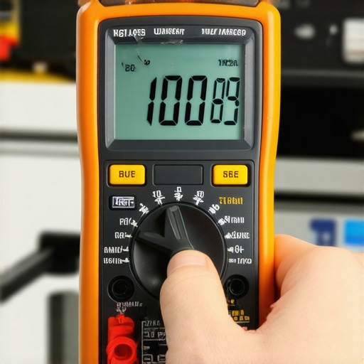 A person using a digital multimeter to test a dishwasher thermal fuse for continuity during a repair.