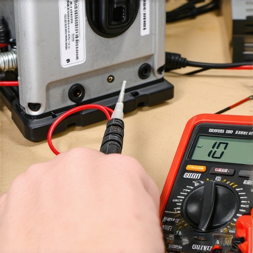 Close-up of multimeter probes touching a dishwasher water inlet valve for maintenance diagnostic