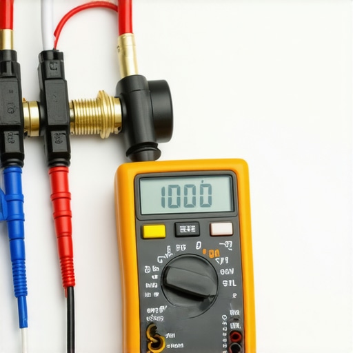 A technician using a multimeter to check a dishwasher water inlet valve for continuity.