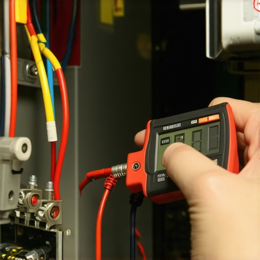 A technician using a multimeter to diagnose a faulty dishwasher drain valve solenoid.