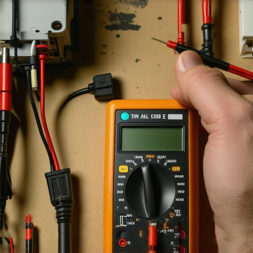 A person using a digital multimeter to check the continuity of a dishwasher thermal fuse.