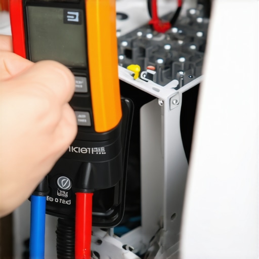 Close up of multimeter testing a dishwasher thermal fuse