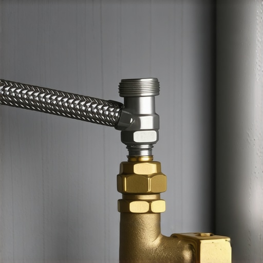 Close up of high quality stainless steel braided dishwasher hose connection