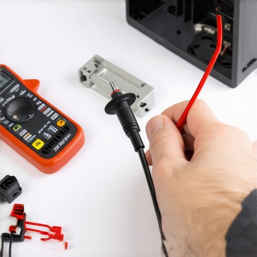 Close-up of testing a dishwasher thermal fuse with a multimeter for continuity.