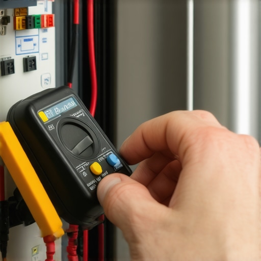 Using a Multimeter for Dishwasher Repair Close-up of a multimeter testing a dishwasher thermal fuse on a circuit board.