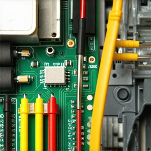 A technician using a digital multimeter to test the continuity of a dishwasher thermal fuse on a circuit board.