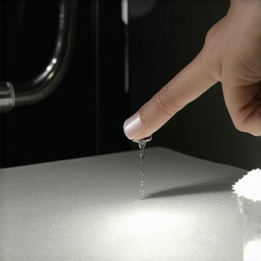 A flashlight illuminating a paper towel under a dishwasher to pinpoint the source of a slow leak.