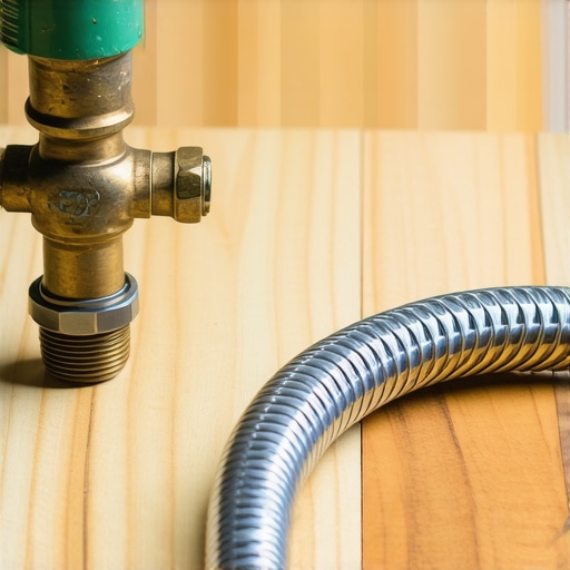 Comparison of a corroded old brass fitting and a new stainless steel braided supply line.